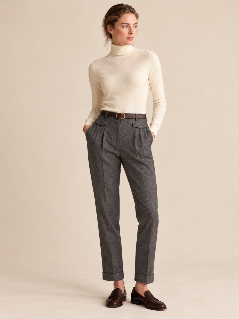 Pink Tartan Charcoal Wool Blend Pleated Tapered Pants Size 12